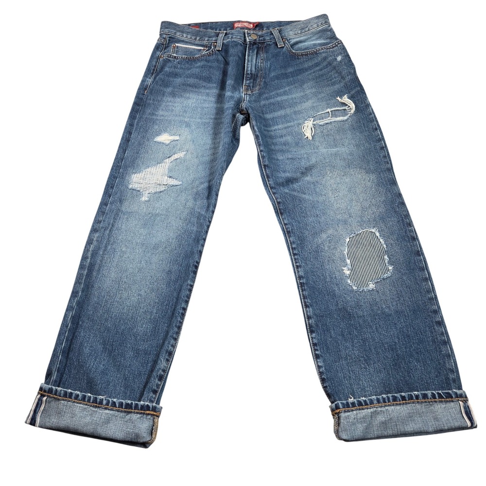 Lucky Brand 363 Vintage Straight Selvedge Jeans Mens 32x32 Blue Distressed
